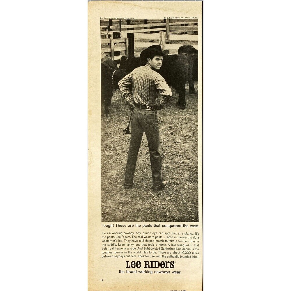 LEE RIDERS "the Brand Working Cowboys Wear." Vtg Print Ad 1963